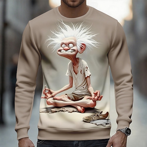 Herren 3D Alter Mann Pullover Lässig Langarm Rundhalsausschnitt Urlaub Party Geschenk Hellbraun Weiß Khaki Grau Rundhalsausschnitt 3D Ganzjahres Designer S M L XL XXL XXXL