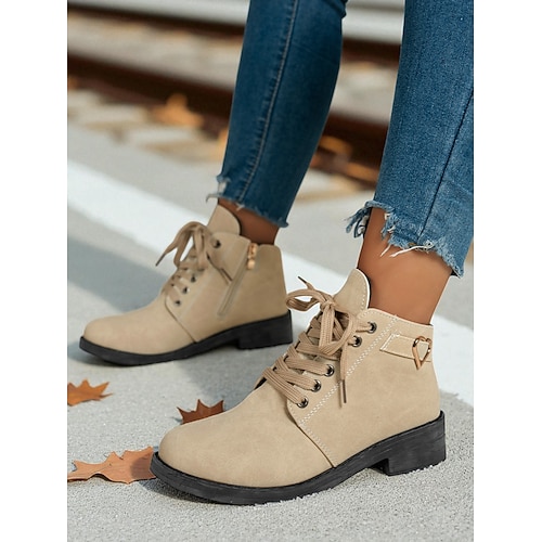 Schwarze Damen Stiefeletten – Schnürstiefelette mit Herzschnalle für Casual-Outfits und Streetwear Image