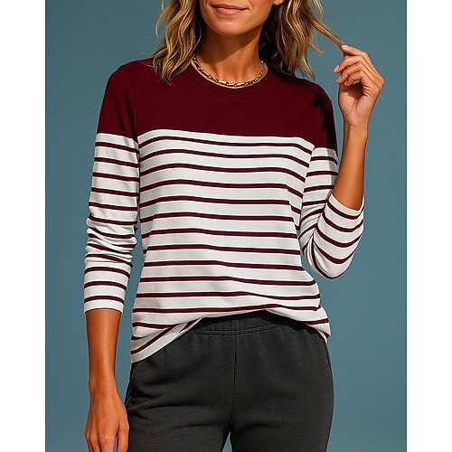 Damen Pullover Lässige Oberteile Langarm Oberteil Athleisure Herbst Streifen Mode Outdoor Reise Sportbekleidung Sportkleidung Schwarz Weiß Rot Image