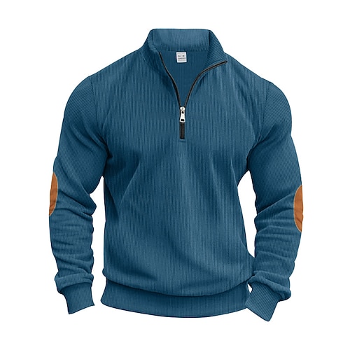 Herren Sweatshirt Viertelreißverschluss Sweatshirt Aprikose Schwarz Weiß Armeegrün Marineblau Halber Reißverschluss Farbblock Patchwork Sport Outdoor Täglich Ferien Polyester Cordstoff Streetwear Image