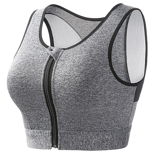 Damen Sport-BH Yoga Top T-shirt Fitness Rundhalsausschnitt Freiheit Ultra Stretch Atmungsaktiv Frontreißverschluss Ärmellos Sport Einfarbig Oberteil Für Fitnesstraining Gehen Laufen Enge Passform Image