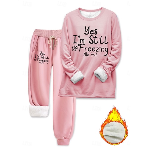 Damen Zweiteilige Sets Trainingsanzug Hosen-Sets Langarm Bischofsärmel Rundhalsausschnitt Grafik Buchstabe Druck Elegant Warm Mode Täglich Outdoor Urlaub Blau Schwarz Rosa Frühling Normale Passform Image