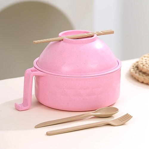 Mikrowellen-Ramenschüssel, Instant-Nudelschüssel-Set mit großem Fassungsvermögen und Siebdeckel, umweltfreundliches Weizenstrohmaterial, langlebiges Küchengeschirr für heiße Suppengerichte Image