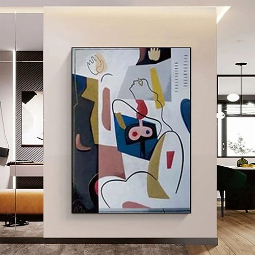 Pablo Picasso Ölgemälde handgemachte abstrakte figurative Malerei Dual Charakter Kunstwerk Aqua grün gelb Kontrast purpurrote Akzente ausdrucksstarke Strichzeichnungen goldene Galerie Picasso Image