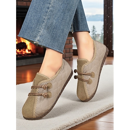 Gesteppte Slipper für Damen in weiter Passform mit Wildlederimitatbesatz, rutschfeste Barfußschuhe und gemütlicher Komfort für zu Hause und in der Freizeit Image