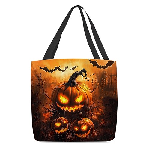 Tragetasche für Damen mit Halloween-Kürbis-Print – große Polyester-Umhängetasche mit Reißverschlusstasche, gruselige Handtasche im Gothic-Stil für den täglichen Gebrauch, zum Einkaufen und für Feiertagspartys