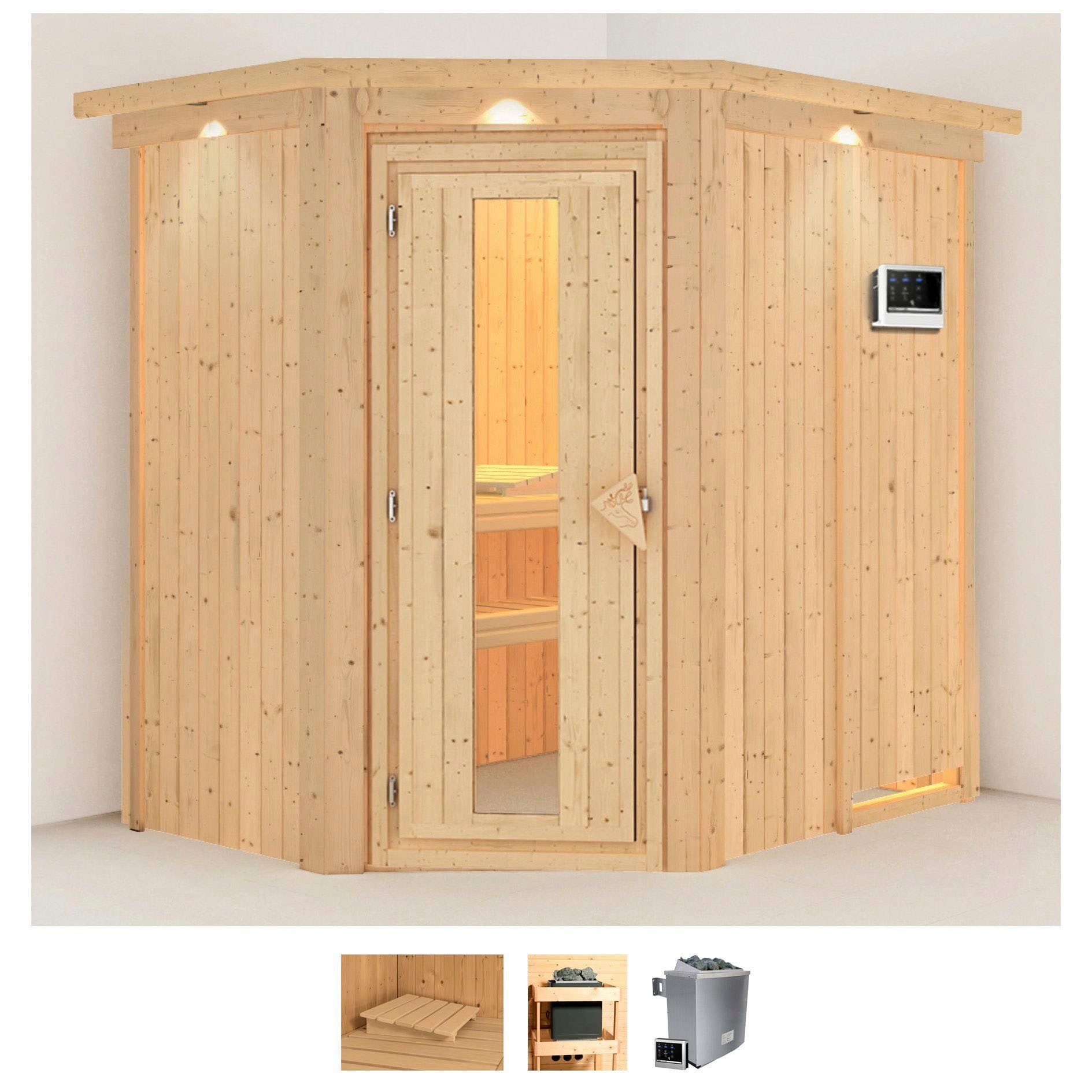 Sauna KARIBU "Clara", beige (naturbelassen), Saunaofen, externe Steuerung, 9 kW, Saunen, 9 KW-Ofen mit externer Steuerung Image