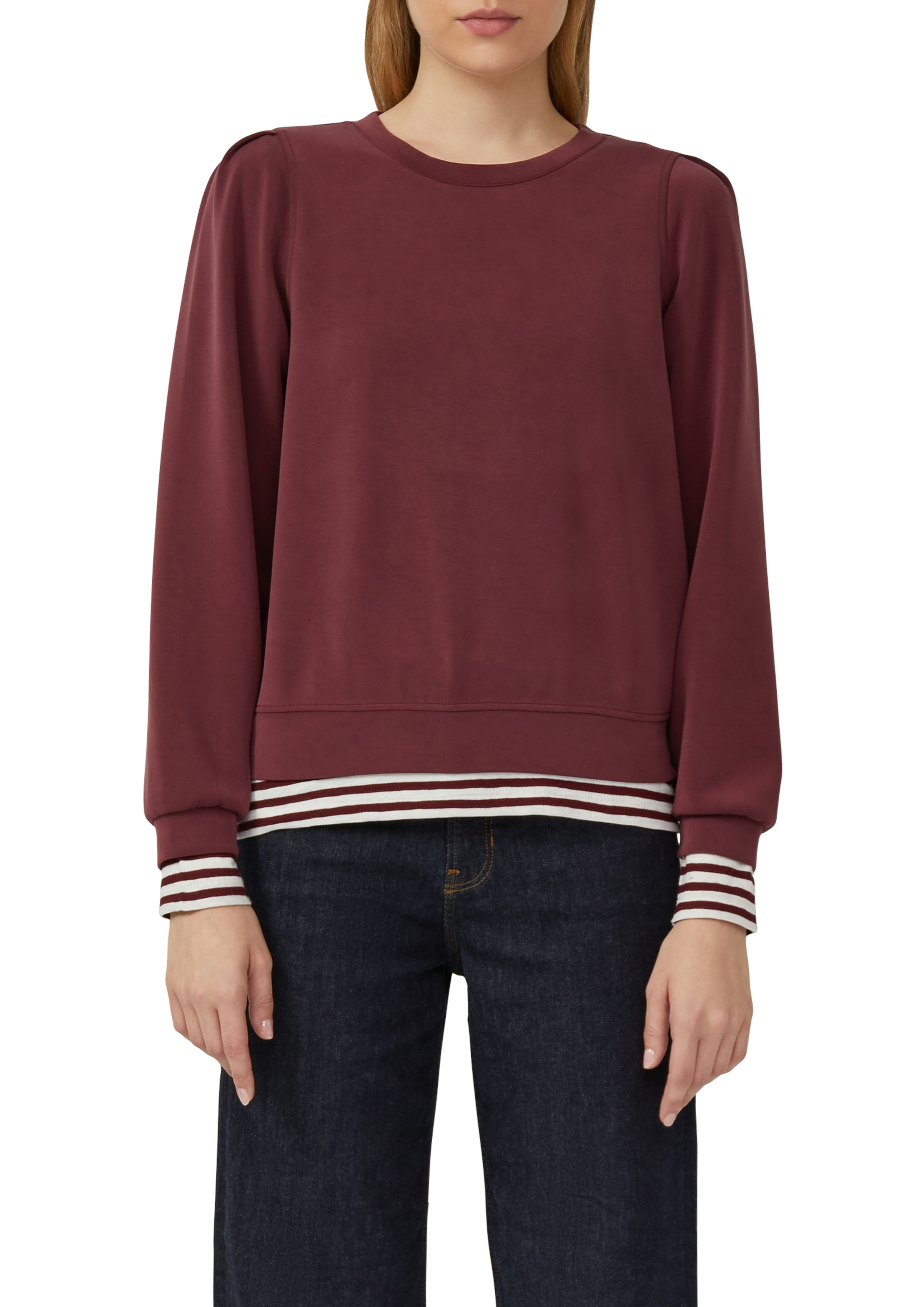 Sweatshirt S.OLIVER, Damen, Gr. 46, rot (dunkelrot), Sweatware, Obermaterial: 47% Modal, 41% Polyester, 12% Elasthan, unifarben, Casual, regular fit taillenbedeckt, Rundhals, Bündchen, Sweatshirts, mit Bündchen