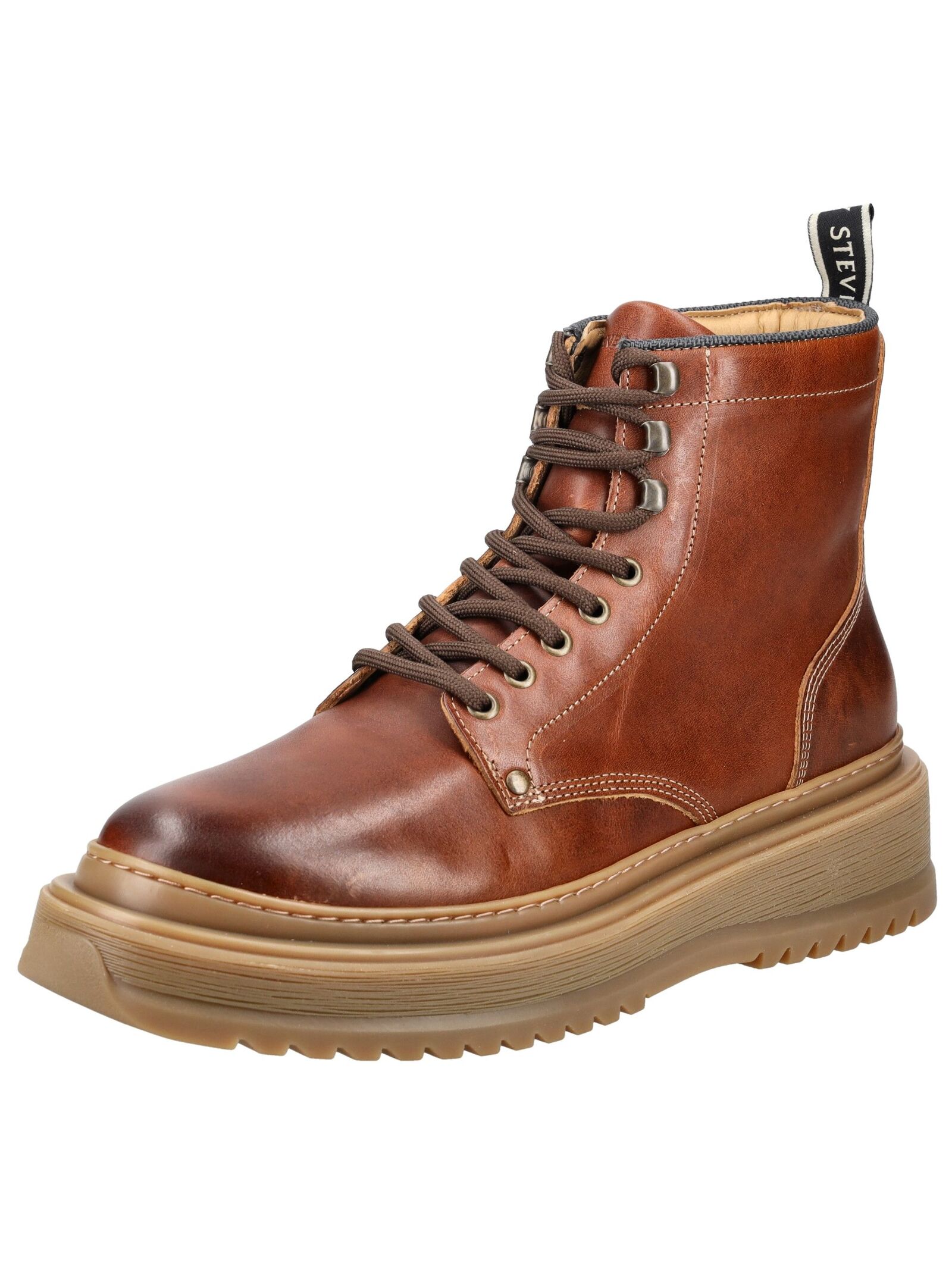 Schnürstiefelette SNEAKY STEVE "Sneaky Steve Stiefelette Leder", Herren, Gr. 43, braun (cognac), Leder, Schuhe Schnürstiefelette