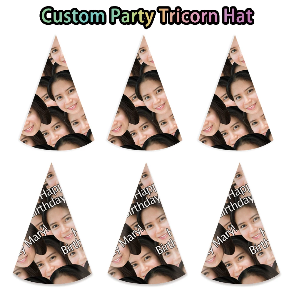 6 Stück individuelle personalisierte Foto Gesicht Papier Geburtstag Hut alles Gute zum Geburtstag Brief Foto Kappen Requisiten Geburtstag Party Dekorationen Image