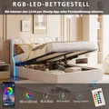 Letto imbottito 140 x 200 cm, letto matrimoniale con sollevamento idraulico e spazio di archiviazione, piano con rete a doghe a LED, per adulti e ragazzi, non materasso