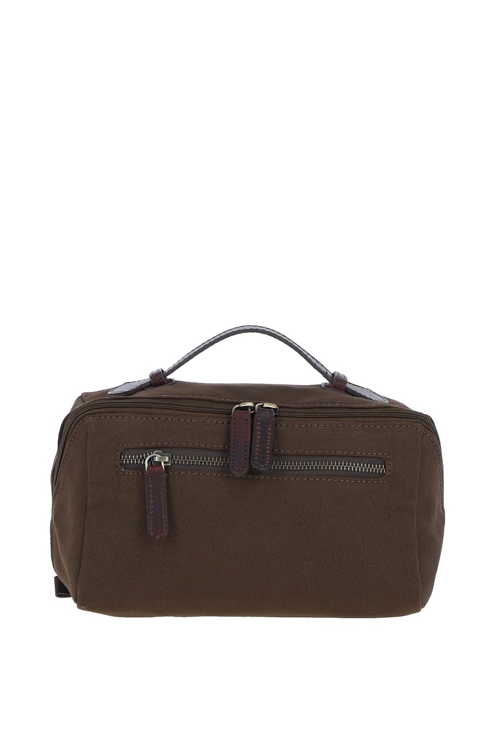 Fenland Sheepskin Mens Real Leather X Canvas Washbag - Chocolate - One Size | Fenland Sheepskin Sale | Discount Designer Brands