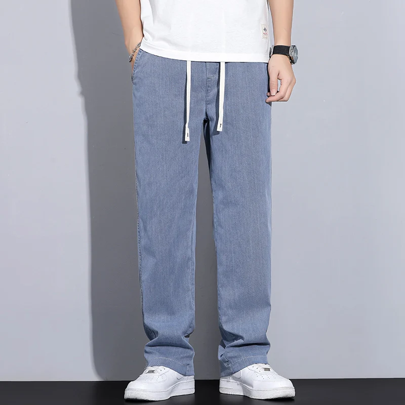 Herren Lyocell Lose Gerade Breite Bein Casual Hosen Sommer Herbst Dünne Modische Vielseitige Tägliche Hosen Plus Größe 5XL Image