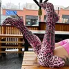 Leopard Overknee Stiefel Mischfarbe Slip-On Spitzschuh Dünne High Heels Luxus Mode Neuheit Sexy Prägnante Frauen Schuhe Neue