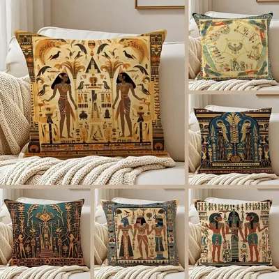 Historischer Stil, ägyptischer Pharao, kultureller Stil, Anti-Dustmite-Kissenbezug, unsichtbarer Reißverschluss, seidiger kurzer Plüsch-Sofa-Kissenbezug Image