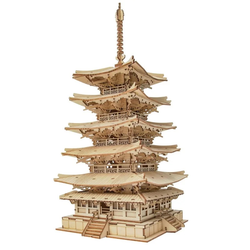 Robotime Five-Storied Pagoda 3D Puzzle Kit artigianali in legno Kit di costruzione di modelli fai da te miglior regalo per bambini adulti