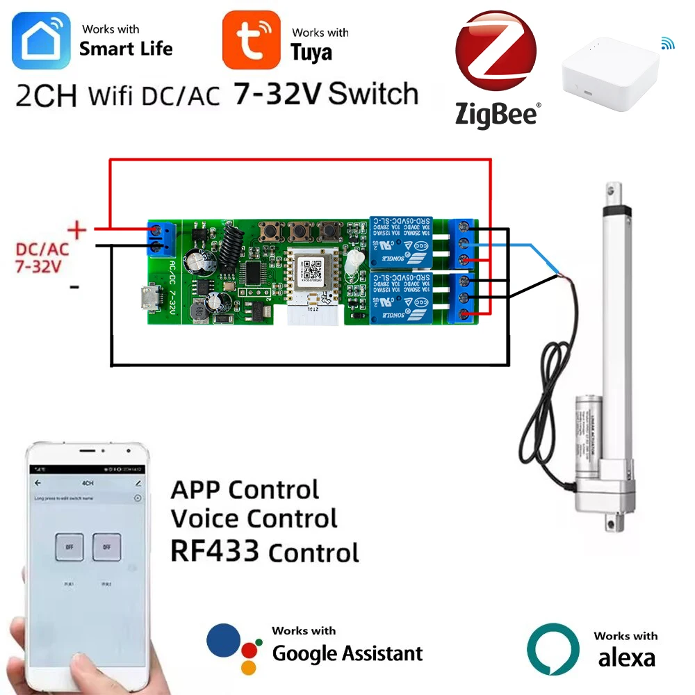 2 Kanäle Schalter Zigbee Smart Elektrische Antrieb Motor Controller 7-32 V 12 V 24 V AC 85-250 V 220 V 2CH Pulse Modul Relais Image