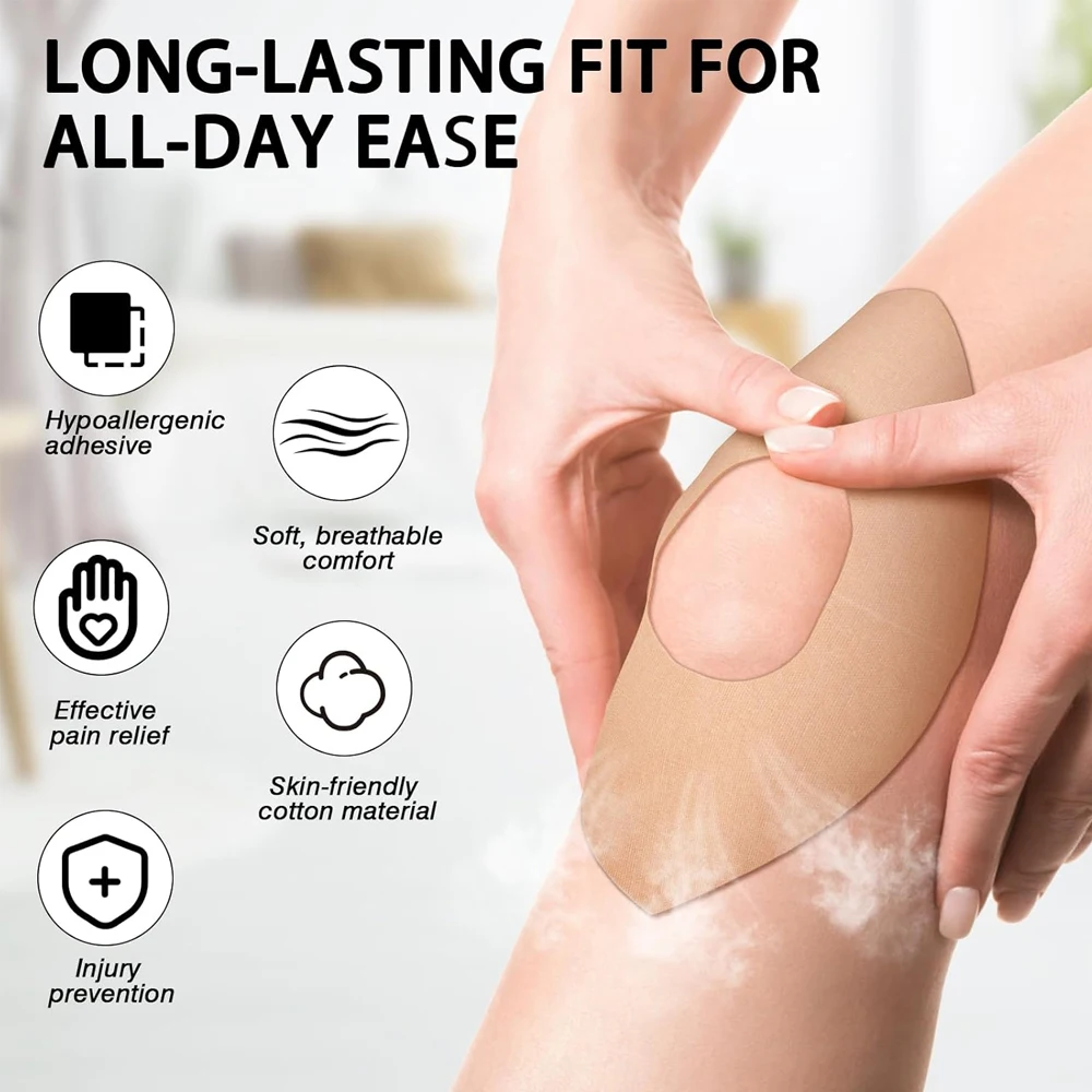 10 Stück vorgeschnittenes Kinesiologie-Tape zur Linderung von Knieschmerzen und Unterstützung – wasserdicht, elastisches sportliches Sport-Tape für den Sport, Gelenkstabilität Image