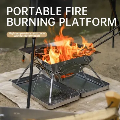 Portable Stainless Steel Bonfire Grill, 3-4 Family Outdoor Cooking and Picnic Grill, Open Boiler Charcoal Grill Basin