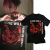 Herren T-Shirt Lil Peep Peep Love Will Tear Us Apart Print Übergroßes T-Shirt Hip Hop T-Shirts Streetwear Casual Tops Unisex