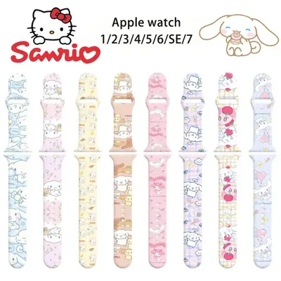 Sanrio Cinnamoroll Silikon Strap für Apple Uhr Band 38mm 42mm 45mm 40mm Kawaii Anime Armband für IWatch 1 6 7 SE Mädchen geschenk Image
