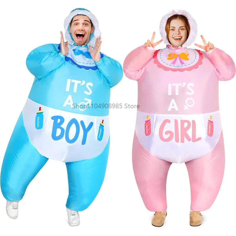 Niedliches aufblasbares Babykostüm für Erwachsene, rosa, blau, Geschlecht offenbaren, Baby-Outfits, Anzug für Damen und Herren, Halloween, Karneval, Party, Cosplay Image