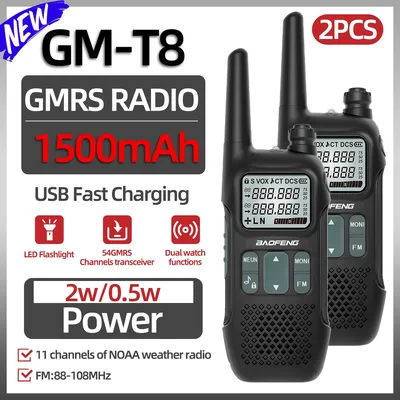 BaoFeng GM-T8 Walkie Talkie GMRS Radio NOAA Long Range Rechargable Flashlight fun For Camping Familyction Two Way Radio USB