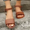 Plus Größe 36-43 Neue Runde Kopf Leder Sandalen Frauen Schuhe Einfarbig Casual Bequeme Flache Sommer Strand Schuhe