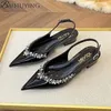 Kristall Sexy Spitz Mid Heels Sandalen Frauen Schuhe Slingback Sommer 2o25 Trend Kleid Leder Pumpen Elegante Party Alias