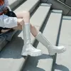 Damen-Stiefel mit mittlerer Wade, gepolsterte Schuhe, kniehohe Winter-Sneaker, Punk-Stil, lässig, weiß, schwarz, Plattform, Frau 2025,