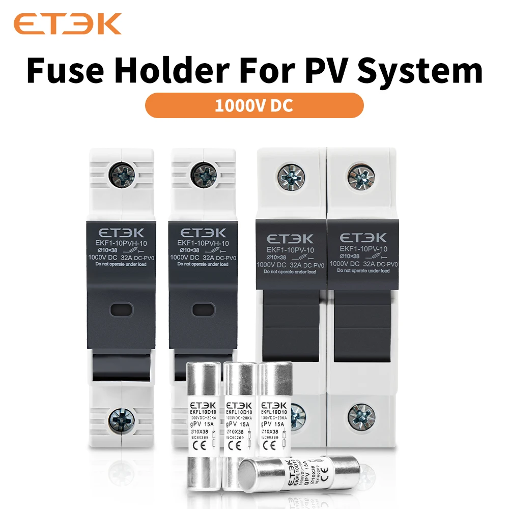 ETEK DC Solar Sicherungshalter 1000V 1P 15A 20A 25A Photovoltaik Sicherung Basisverbindung PV System GPV 10x38mm DIN-Schiene EKF1-10PVH Image