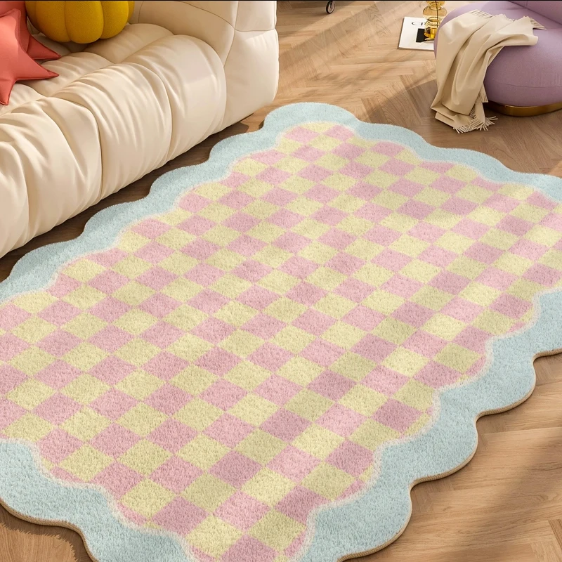 Teppiche für Wohnzimmer, kariert, für Kinder, Schlafzimmer, flauschiger Teppich, Heimdekoration, Garderobe, IG, florale Plüschmatten, Diego Tapis Tapis Tartu Image