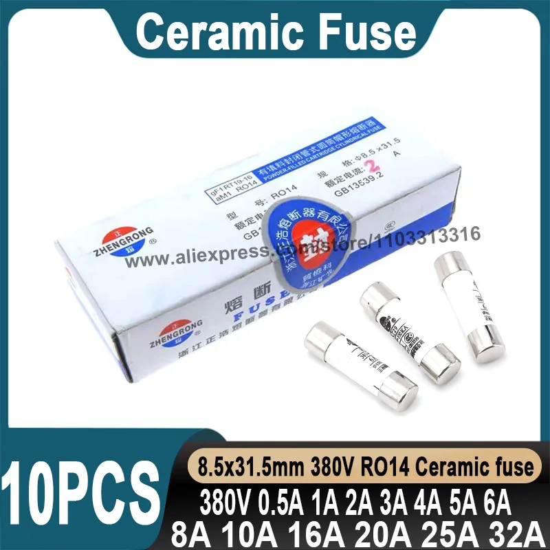10PCS Keramik Sicherung Rohr 8,5*31,5 MM Keramik Sicherung 380V 0,5 A 1A 2A 3A 4A 5A 6A 8A 10A 16A 20A 32A Keramik Sicherung RO14 Image