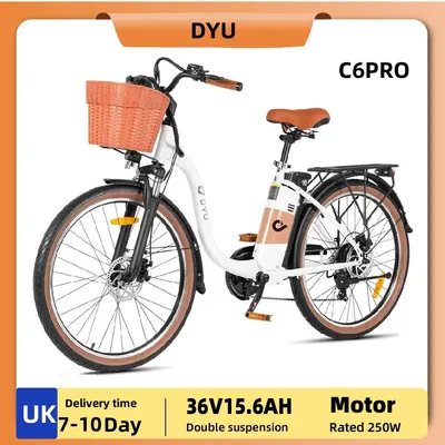 DYU C6PRO Electric Bike for Adults 250W Motor City Ebike 36V15.6AH Battery Electric Bike 26 inch tire commuter electric bike