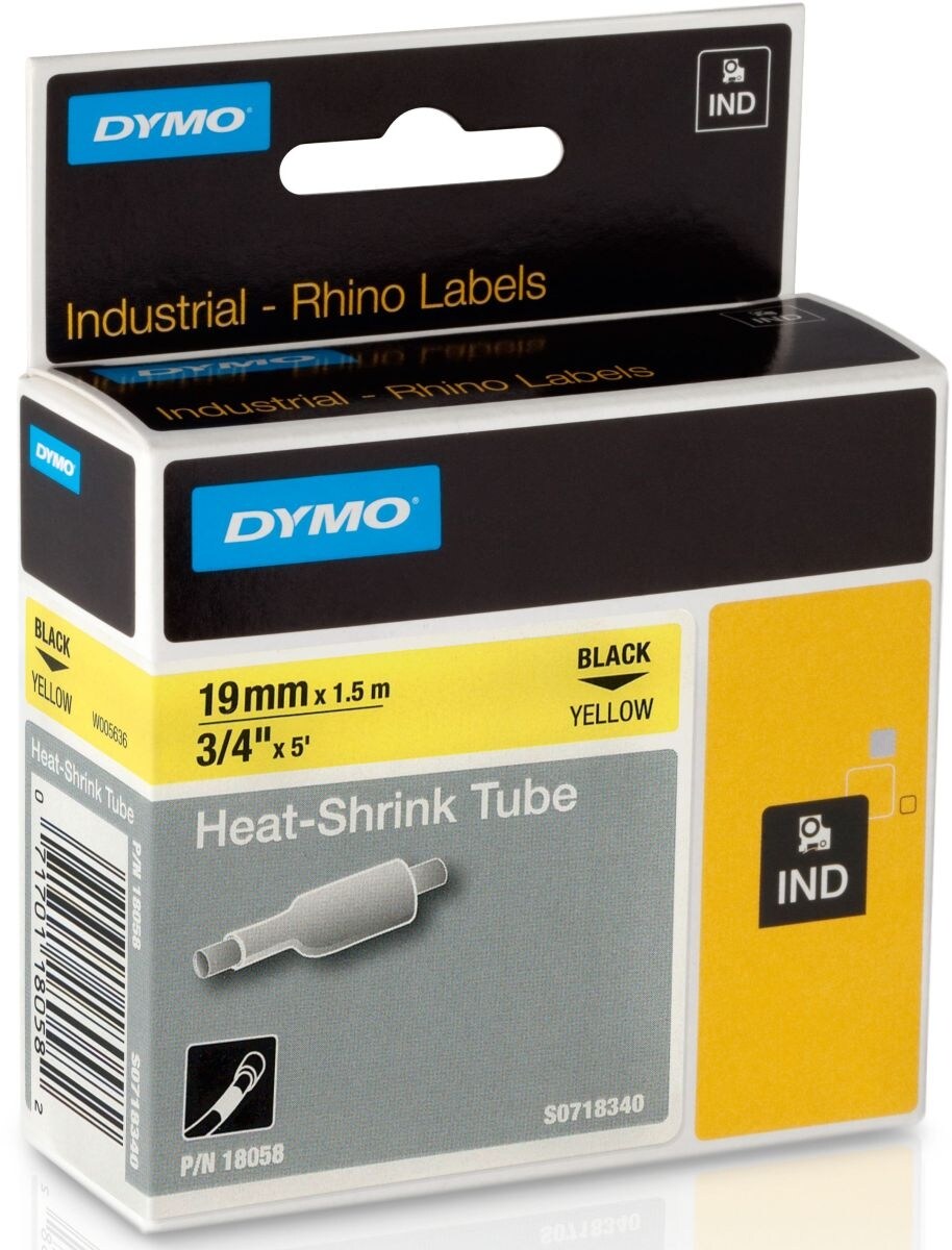 DYMO Schriftbandkassette Heißschrumpfschlauch Kunststoff 1,5mx19mm schwarz/gelb Packung mit 5 Stück Image
