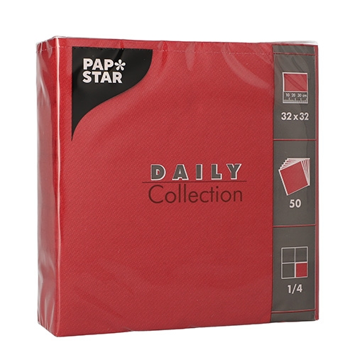 PAPSTAR 50 Servietten "DAILY Collection" 1/4-Falz 32 cm x 32 cm bordeaux (89629, 50 Stück) Image