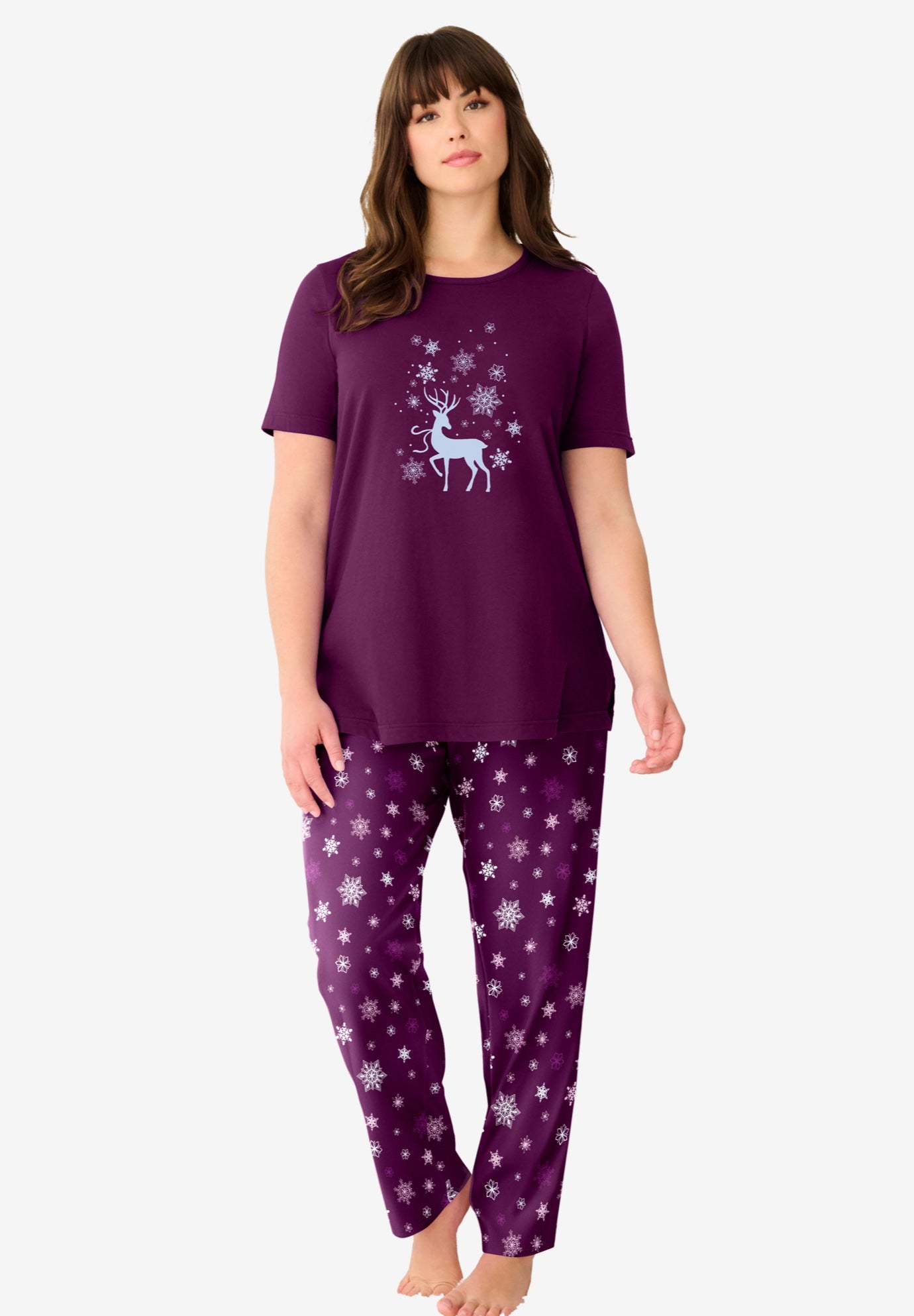 Plus Size Women's Graphic Tee PJ Set by Dreams & Co. in Dark Berry Snowflake (Size 2X) Pajamas