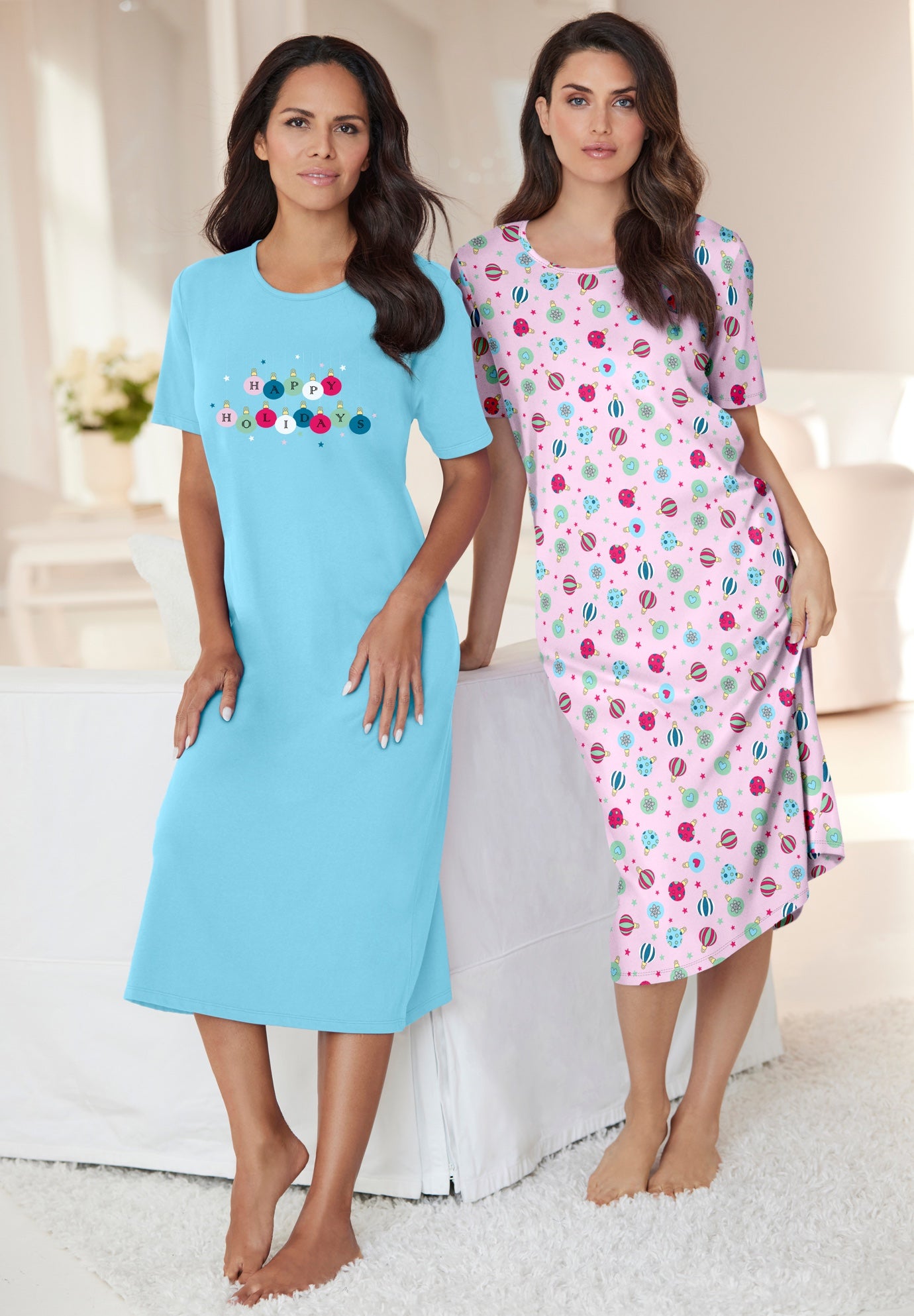 Plus Size Women's 2-Pack Long Sleepshirts by Dreams & Co. in Pale Ocean Ornament (Size M/L) Nightgown