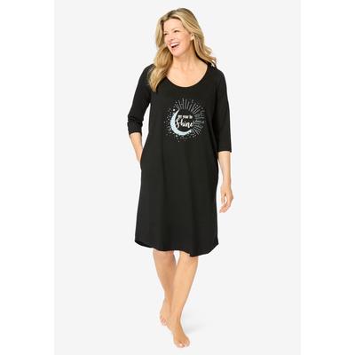 Plus Size Women's Avenue Body Three-Quarter Sleeve Sleepshirt by Avenue Body in Black Shine (Size 5X)