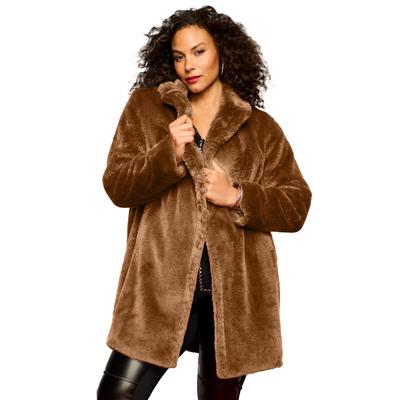 Plus Size Women's Faux Fur Long Coat by Roamans in Walnut Brown (Size 22/24)