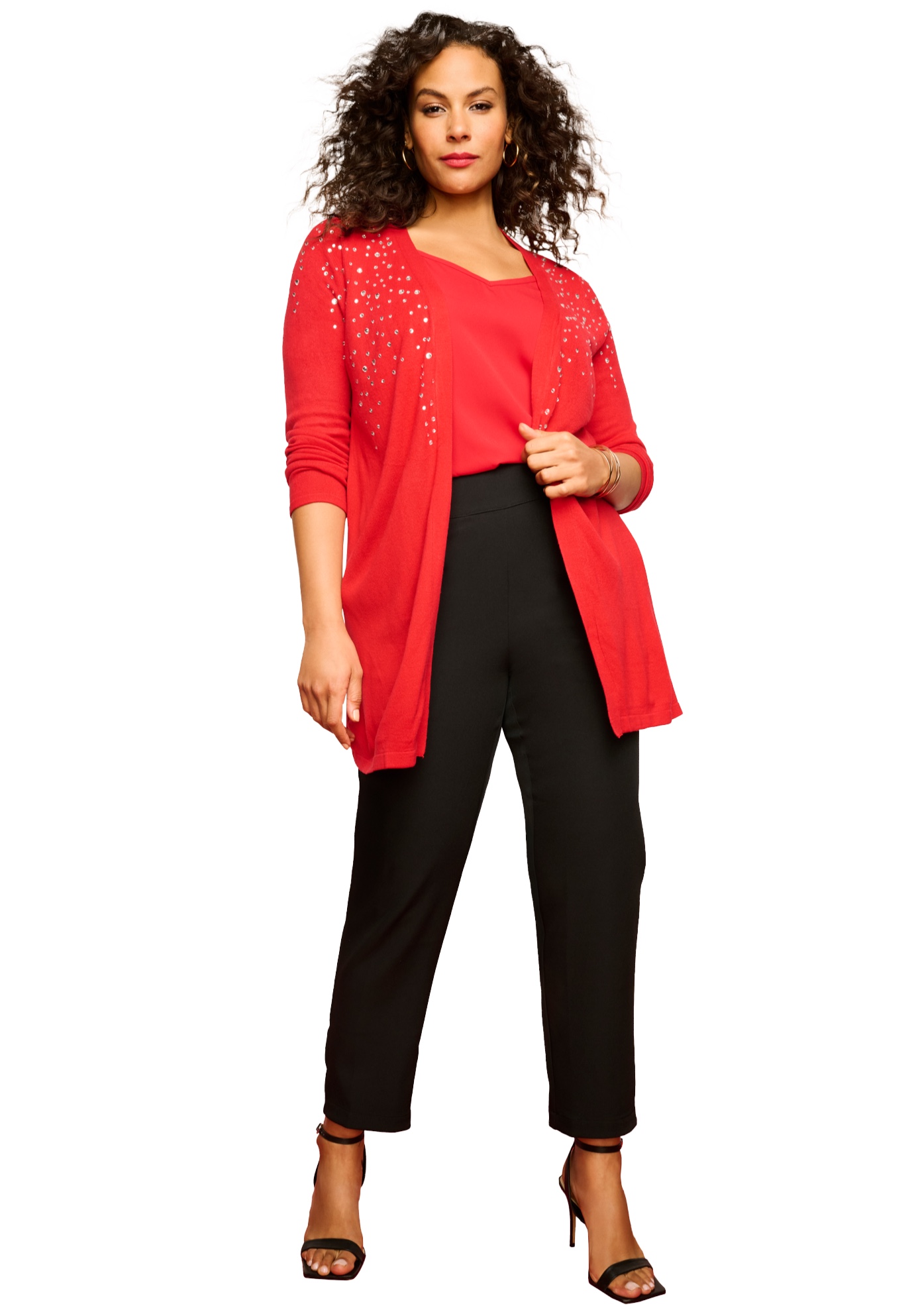 Plus Size Women's Embellished Cardigan by Roaman's in Red Rhinestone Burst (Size 18/20) Sweater