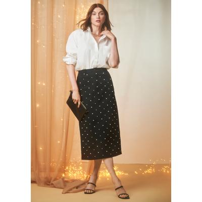 Plus Size Women's Classic Cotton Denim Midi Skirt by Jessica London in Black Pearls (Size 30) 100% Cotton