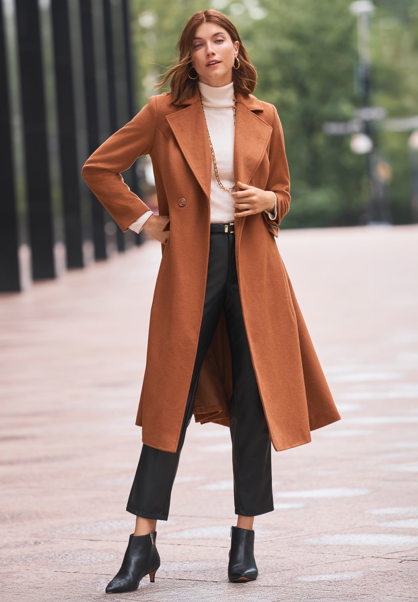 Plus Size Women's Trapeze Wool-Blend Coat by Jessica London in Cognac (Size 28 W)