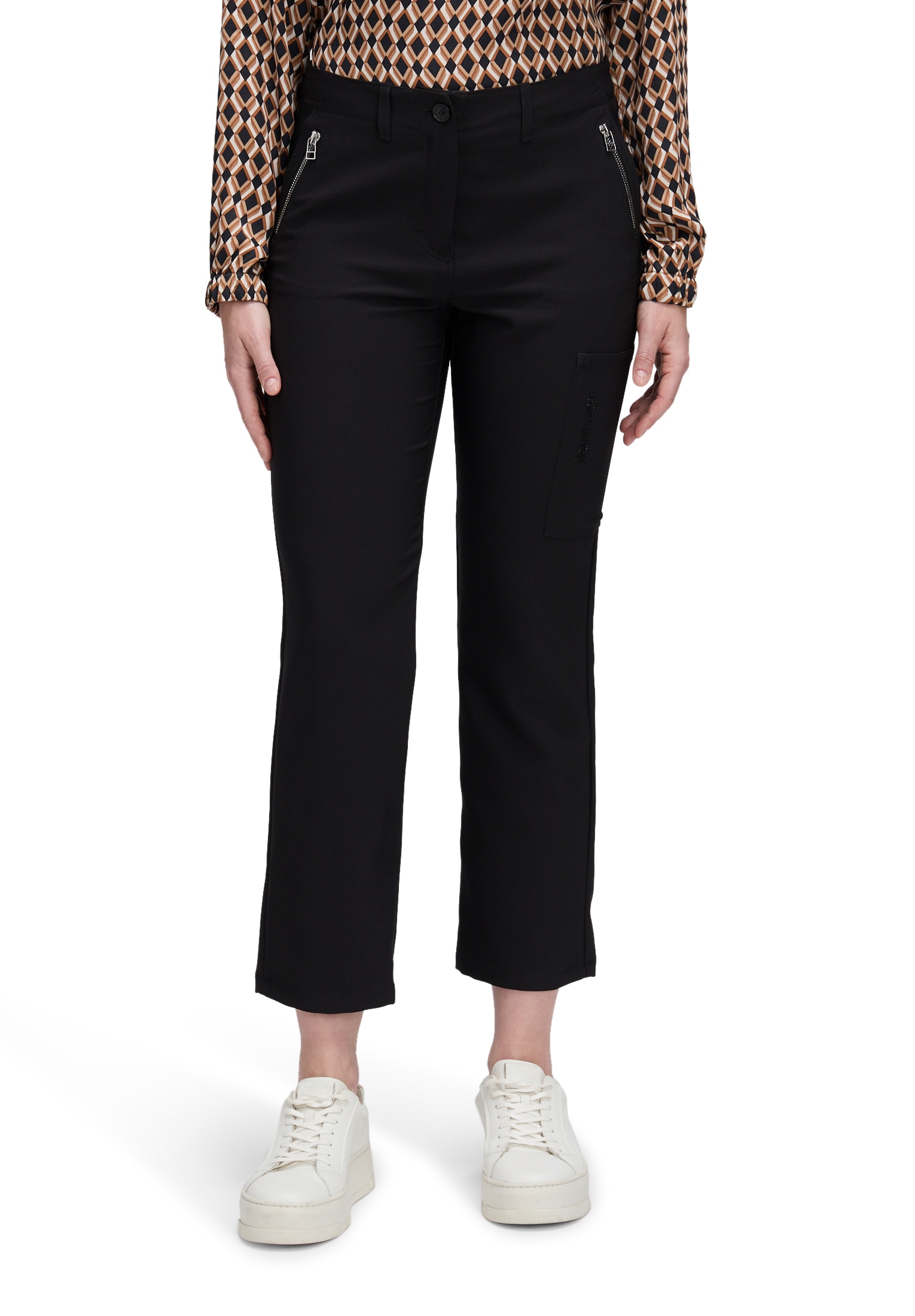 Stoffhose BETTY BARCLAY "Damen Casual-Hose mit Reißverschluss", Damen, Gr. 48, Normalgrößen, schwarz, Obermaterial: 88% Polyester, 12% Elasthan., slim fit 7/8-Länge, Hosen