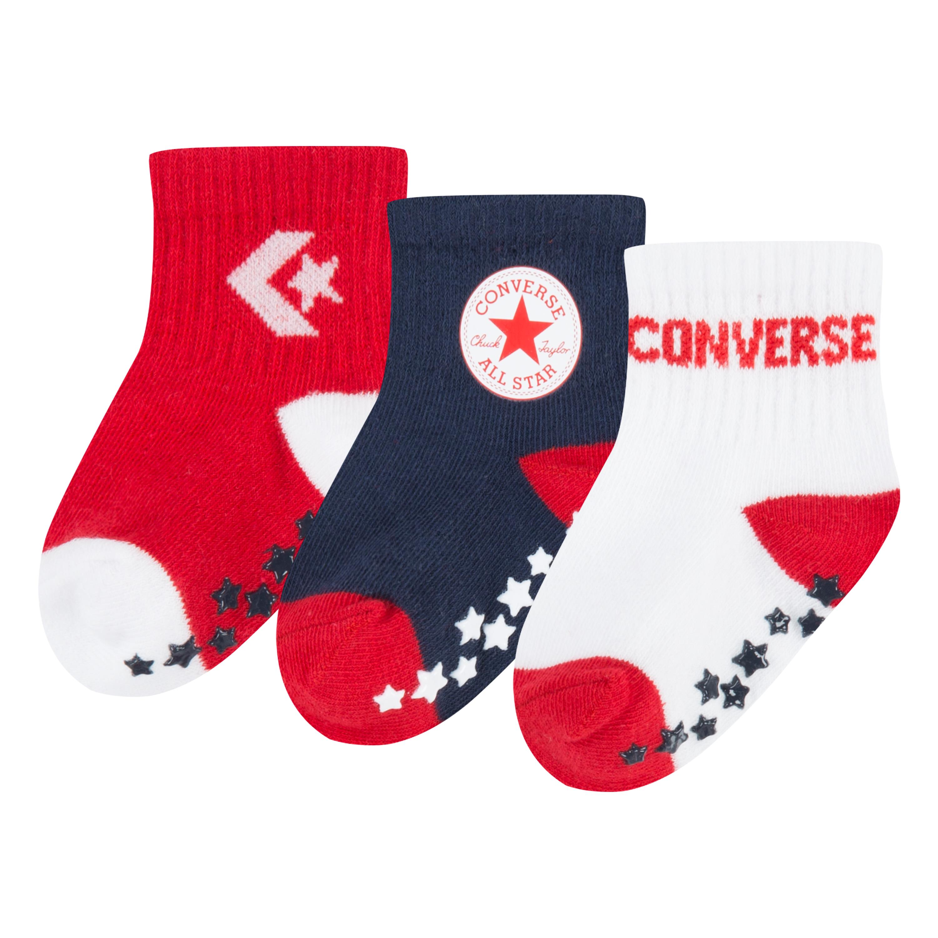 ABS-Socken CONVERSE "CONVERSE LOGO INFANT TODDLER NO SLIP QUARTER 3 PK", Kinder, Gr. 68/80 (6/12), rot (enamel rot), Obermaterial: 58% Baumwolle, 37% Polyester, 5% Elasthan, Socken, für Babys Image