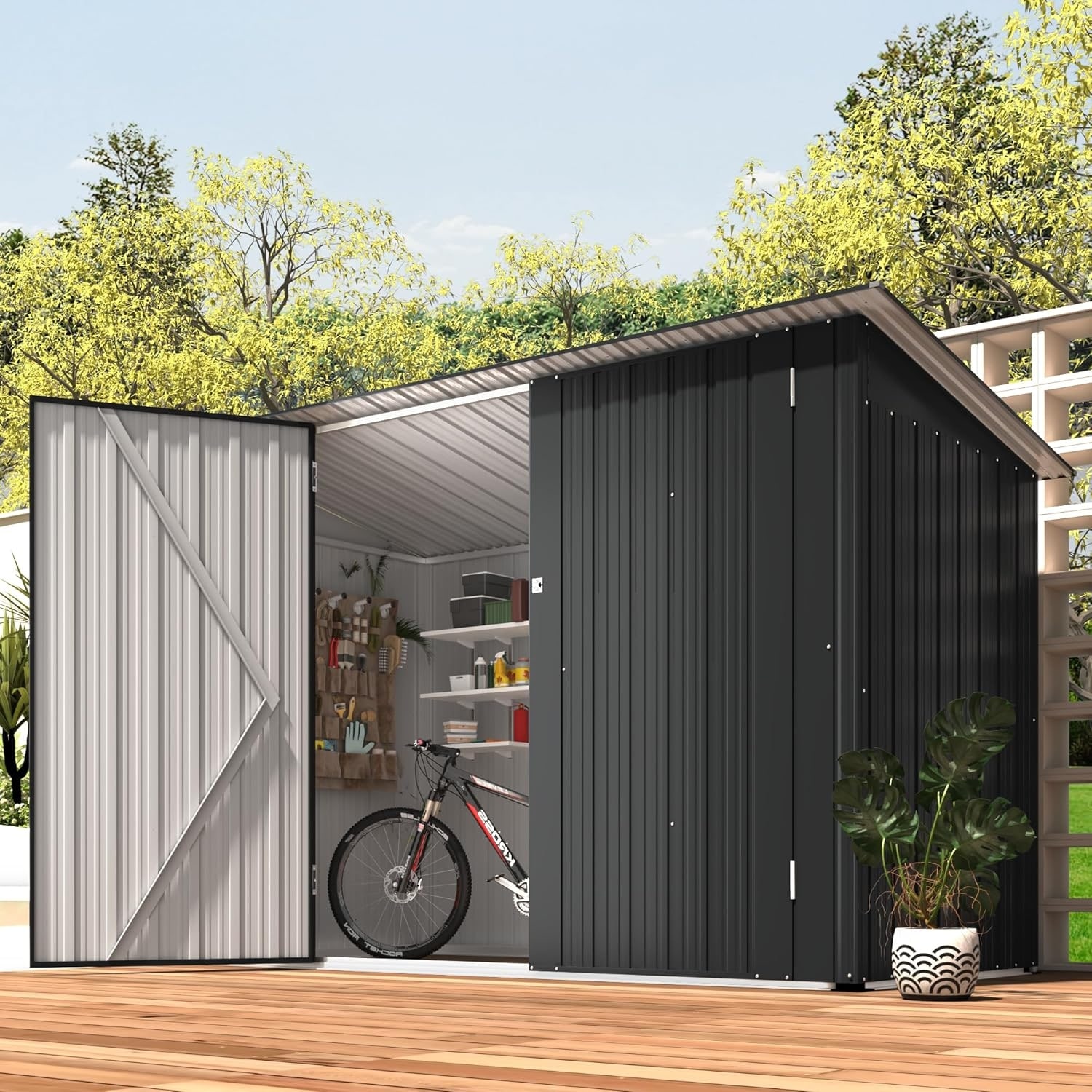 AECOJOY Bike Lean to Shed, Outdoor Bike Storage Sheds & Outdoor Storage Clearance, Small Metal Horizontal Shed for Garden