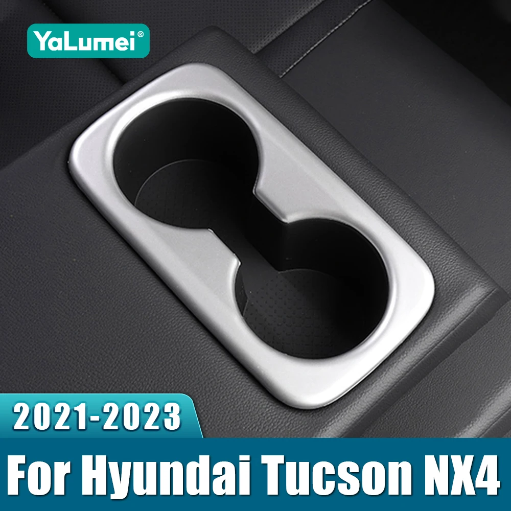 Für Hyundai Tucson NX4 2021 2022 2023 Hybrid N Linie Auto Sitz Zurück Reihe Wasser Tasse Halter Trim Abdeckung ABS Carbon faser Zubehör Image