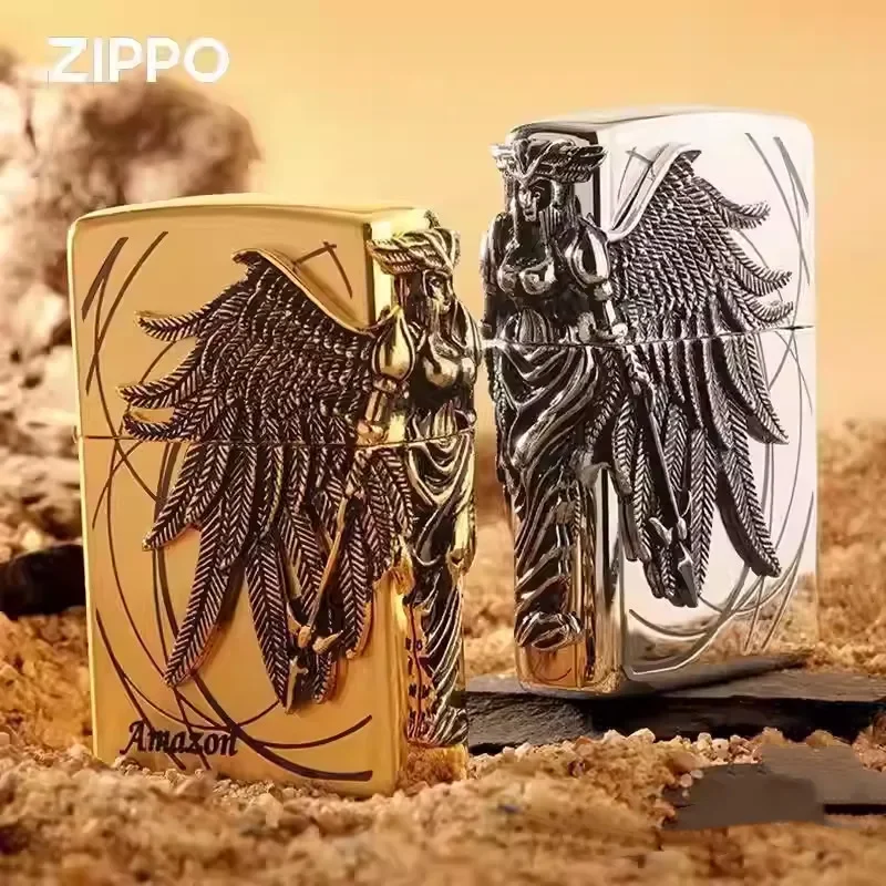 Zippo Feuerzeug Nickel Flügel Gold Silber Messing kompliziertes Design Windproof Collection im Karton Image