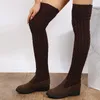 Damen stiefel Herbst Winter High Heels Stiefel für Damenschuhe Stricken Wolle Langs tiefel Damen braun/schwarz Stiefel Damenschuhe