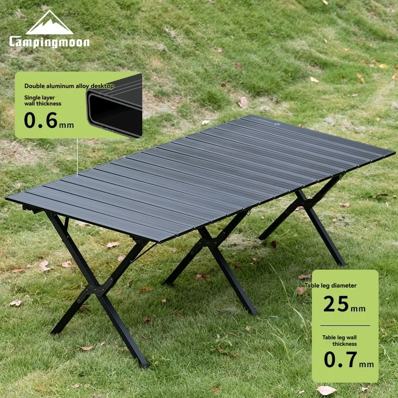 CAMPINGMOON BKT-160 Tragbarer Outdoor-Camping-Aluminium-Klapptisch, hochwertiges Metall-Eierrollen-Design für Garten, Grill, Picknick